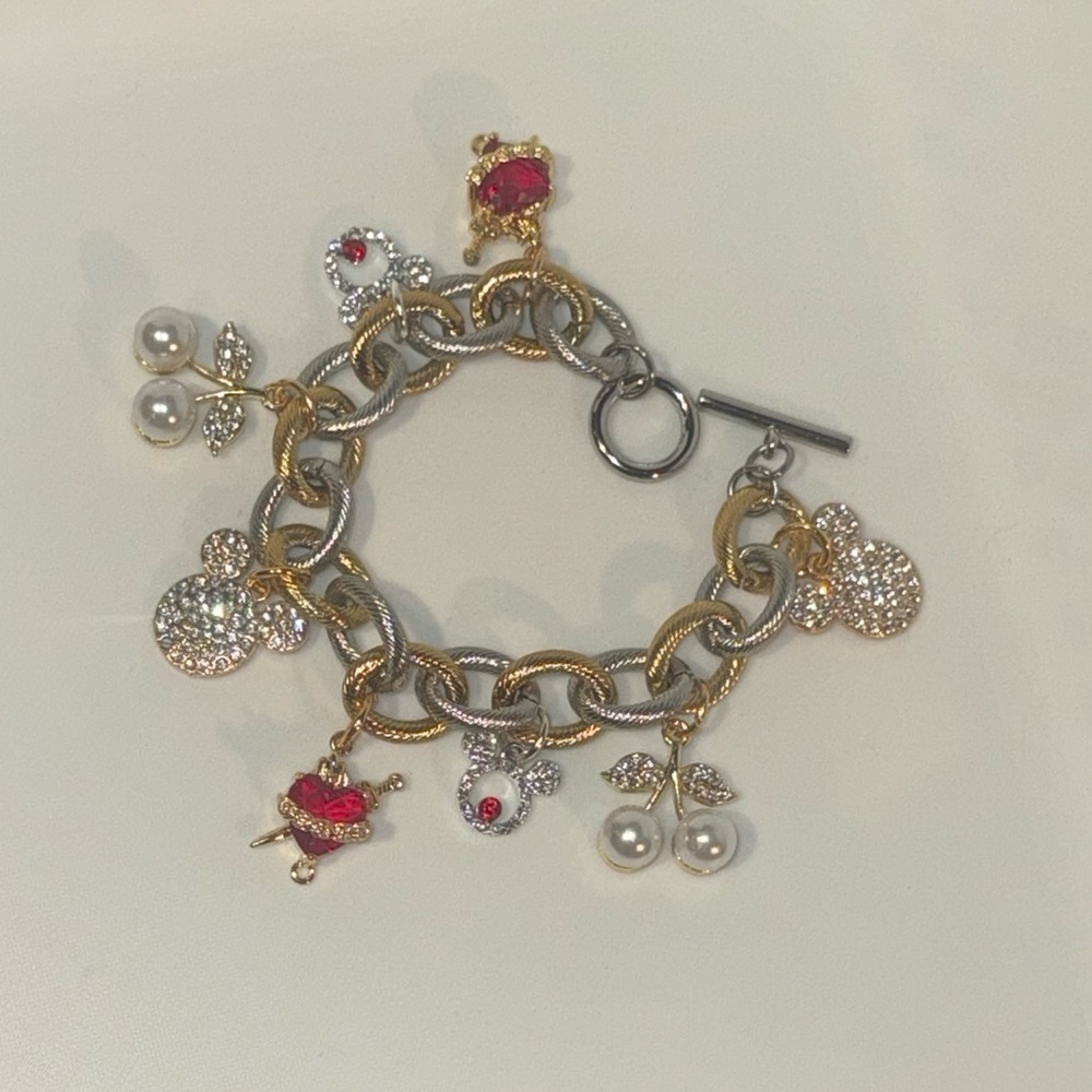 Gold and Silver Charm Bracelet with Red Accents - Picture 7 of 7